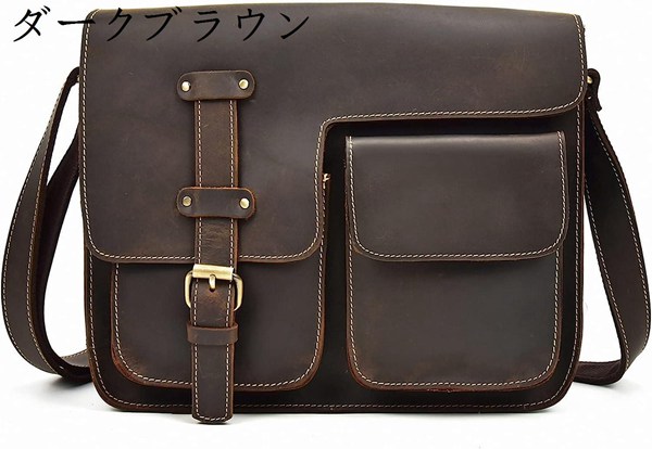 ボディバッグ ワンショルダー メンズショルダーバッグレザーショルダーメッセンジャーバッグ 大容量 (色 : Dark brown， :_1