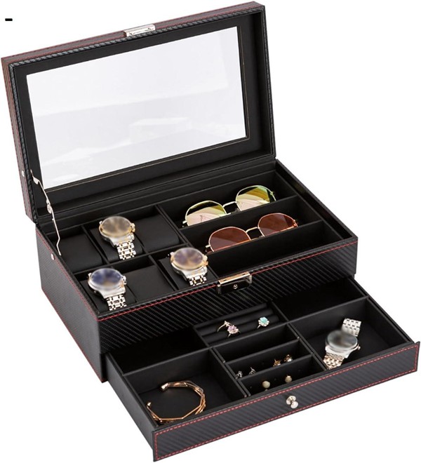 腕時計収納ケース 眼鏡収納収納ケース 12本用 コレクションケース サングラス 腕時計保管 収納 ウォッチボックス 大容量 2段式 PU｜jinichirosasaki｜02