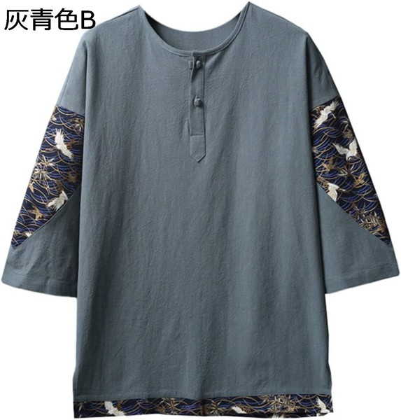 漢服 メンズ 綿麻 半袖/五分袖 M〜5XL チャイナ風 Tシャツ 禅服 男性用 スポーツ カジュア...