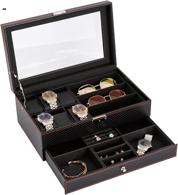 腕時計収納ケース 眼鏡収納収納ケース 12本用 コレクションケース サングラス 腕時計保管 ウォッチボックス 大容量 2段式 PU 高級｜jinichirosasaki｜02