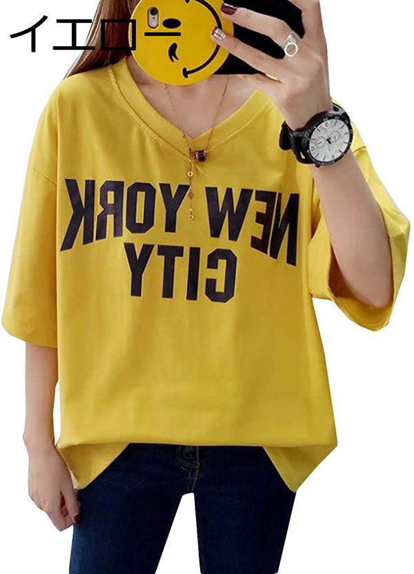 半袖tシャツ レディース Vネック Tシャツ ゆったり プリント カットソー カジュアル オーバーサイズ ビックTシャツ 韓国 シンプル｜jinichirosasaki｜02