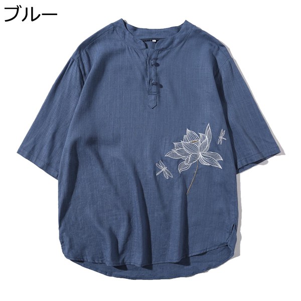 メンズ 綿麻シャツ 夏 薄手 リネンシャツ ヘンリーネック t