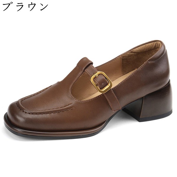 パンプス レトロ 甲ストラップ バックル 金具付き ローファー