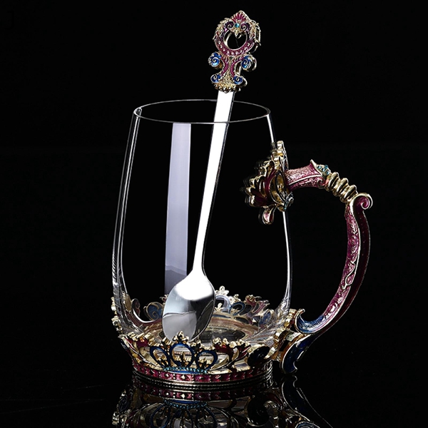 ティーマグ ハンドメイド バタフライ バラ フラワー エナメル ティー グラス コーヒーカップ スプーン付き パーソナライズ 誕生日_10
