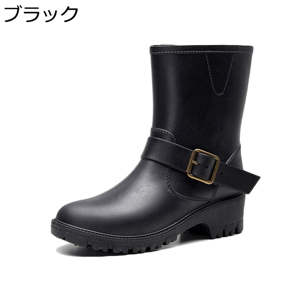 年末のプロモーション大特価 レディース 防水 レインブーツ レインシューズ ミドル丈 キャンプ 登山 おしゃれ ガーデニング バックル ラバーブーツ 雨靴 韓国風 レインシューズ カラー ブラック Hoanganh Edu Vn