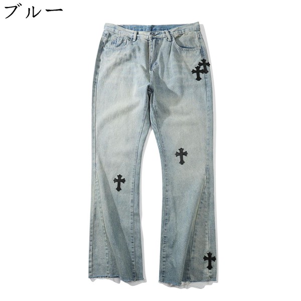 デニムパンツ ラッパ 十字架 ビンテージ レトロ おしゃれ ヴィンテージ 欧米風 パンク ゴシック 春夏秋冬 メンズ レディース 男女通用 |  | 01