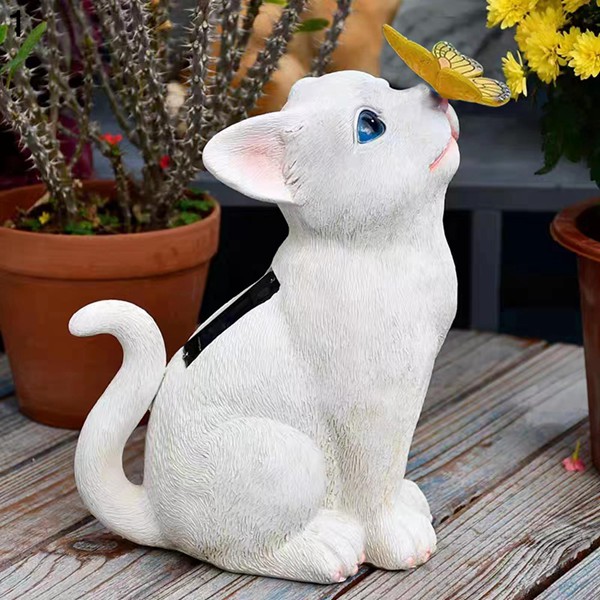 ガーデンオーナメント 猫の置物 ガーデニング かわいい猫 ソーラーライト 樹脂 本物そっくり 癒しグッズ 動物 彫刻 耐久性 防水屋外 庭
