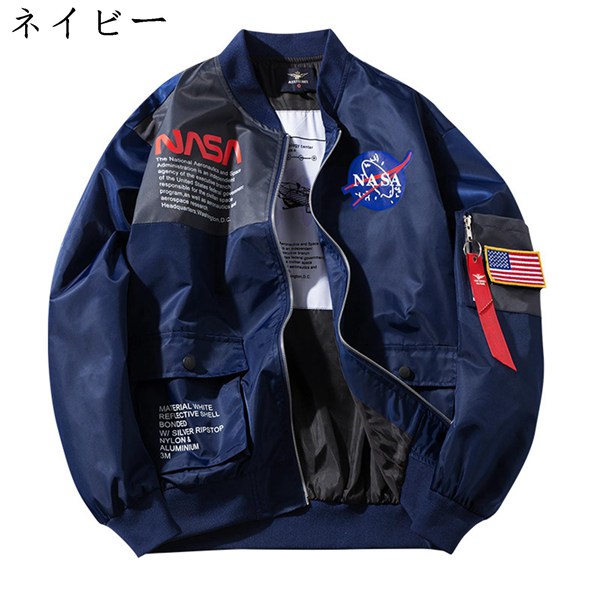 エムエーワンジャケット メンズ フライジャケット MA-1ジャケット 大きいサイズ アメカジ おしゃれ NASA 英字柄 プリント 防水｜jinichirosasaki｜04