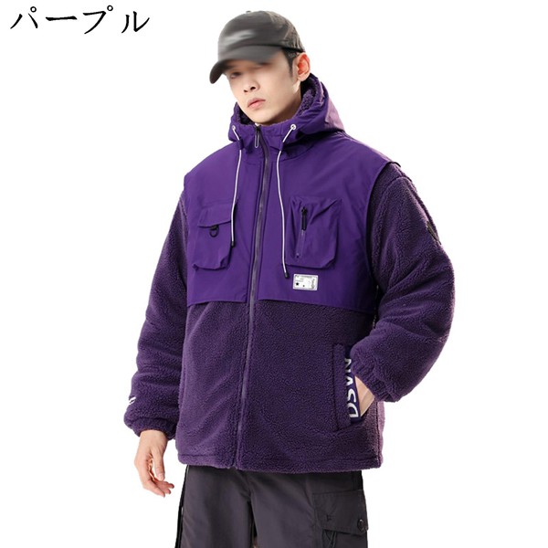 ボアジャケット メンズ ボアコート コート アウター ジャンパー モコモコ ゆったり パッチワーク カジュアル ファッション 男女兼用 冬_3