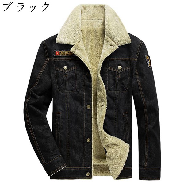 ボアデニムジャケット メンズ コート 厚手 裏ボア ジージャン 厚手 防寒 ジージャン Gジャン 折り襟 アウター ブルゾン 防寒 刺繍_1