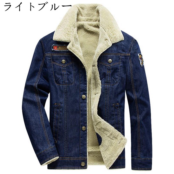 ボアデニムジャケット メンズ コート 厚手 裏ボア ジージャン 厚手 防寒 ジージャン Gジャン 折り襟 アウター ブルゾン 防寒 刺繍_2