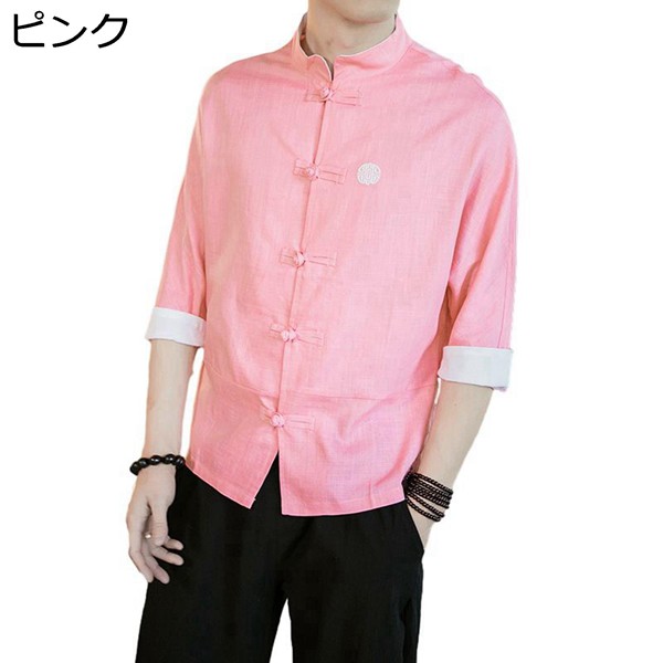 チャイナシャツ メンズ 唐装 半袖 カジュアルシャツ 夏 刺繍 チャイナ風 大きいサイズ ビジネス スーポツ 立ち襟 軽い チャイナボタン｜jinichirosasaki｜02