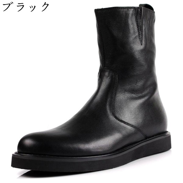 厚底 ショートブーツ バイクブーツ メンズ 革靴 サイドジップ 本革 秋冬春 ミドルカット オシャレ 短靴 防寒対策 手作り 防滑 お兄系の画像