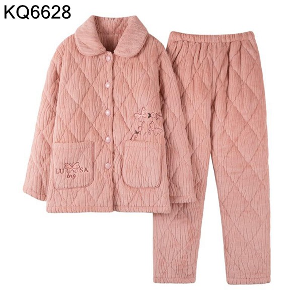 ルームウェア 中綿パジャマ レディース 寝巻き フランネル あったかい 裏起毛 刺繍飾り キルティング 厚い ふわふわ もこもこ ぱじゃま_2