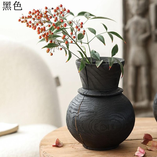 花びん 木製花瓶 シンプル花器 おしゃれ花器 花瓶 ブラウン ブラック ナチュラル フラワーアレンジメント用花器 生花用花器 家の装飾_1