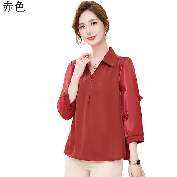 シニアファッション tシャツ 7分袖 チュニック 無地 おゆったり 折り襟 大きいサイズ 中高年 レディース 春夏服 高齢者 通気性 軽量 シニアファッション tシャツ 7分袖 チュニック 無地 おゆったり
