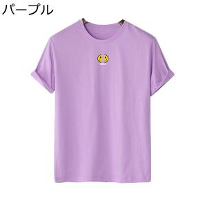 Tシャツ メンズ 半袖 ゆったり シンプルデザイン 純色 笑顔プリント XS〜3L 綿製 薄手 超軽...
