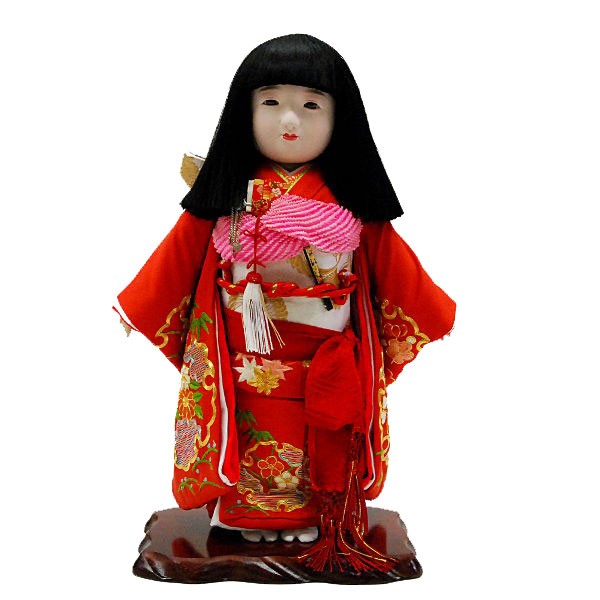 市松人形13号 駒 正絹 刺繍赤 雪輪 女の子 いちまつ人形 : 家具通販