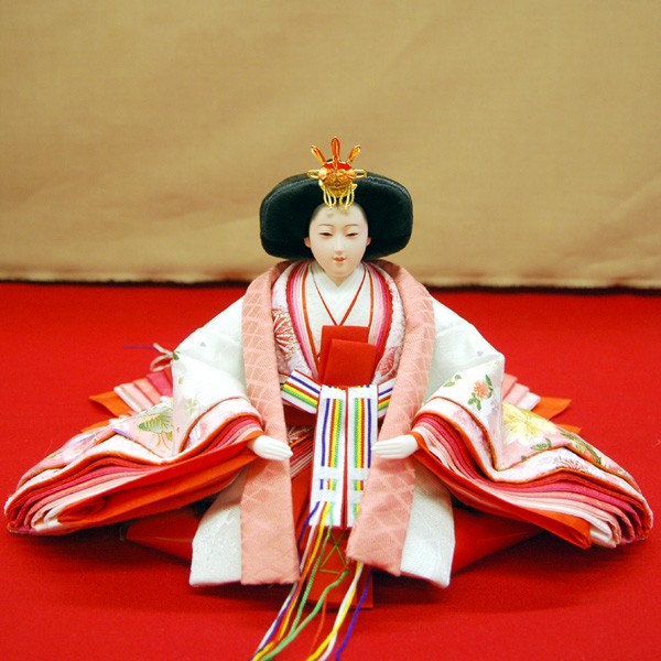 雛人形 ひな人形 親王飾り 逸品 正絹刺繍 白 屏風が高さ35cmの6曲絹