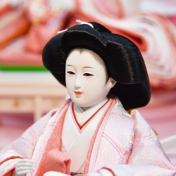 雛人形 ピンク色 収納飾り コンパクト 三段飾り 5人 五人飾り 3段