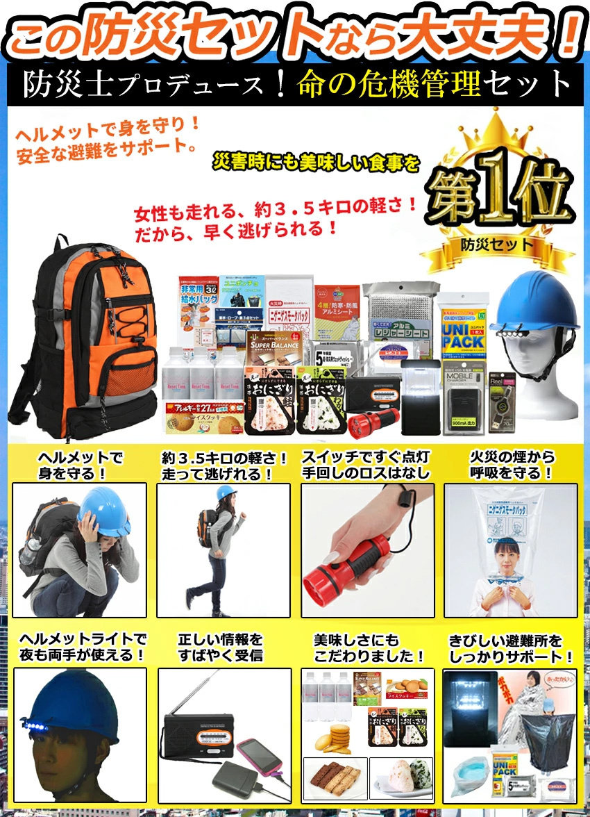 27点　防災グッズ　防災セット　防災リュック　ヘルメット　懐中電灯　ヘッドライト 中身だけ 防災セット 防災グッズ 防災リュック 1人用 ヘルメット