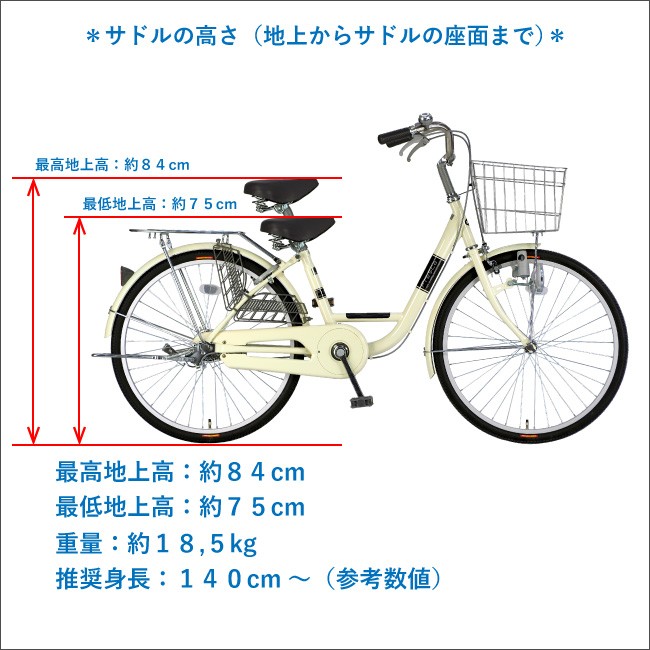 ホワイト シティサイクル バスケット付き
