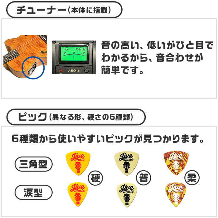 ギター 初心者セット チューナー ピック