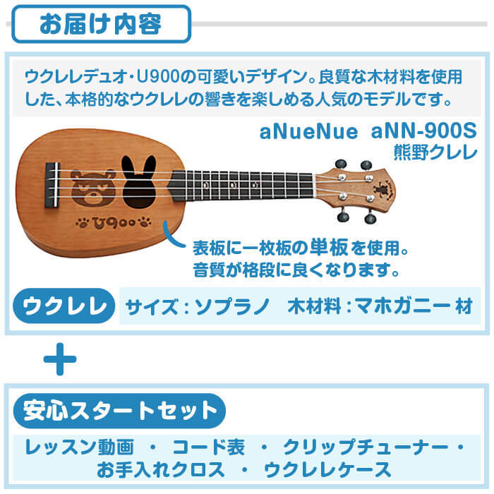 ウクレレ 初心者 セット 入門 2点〜6点 aNueNue aNN-900S マホガニー材