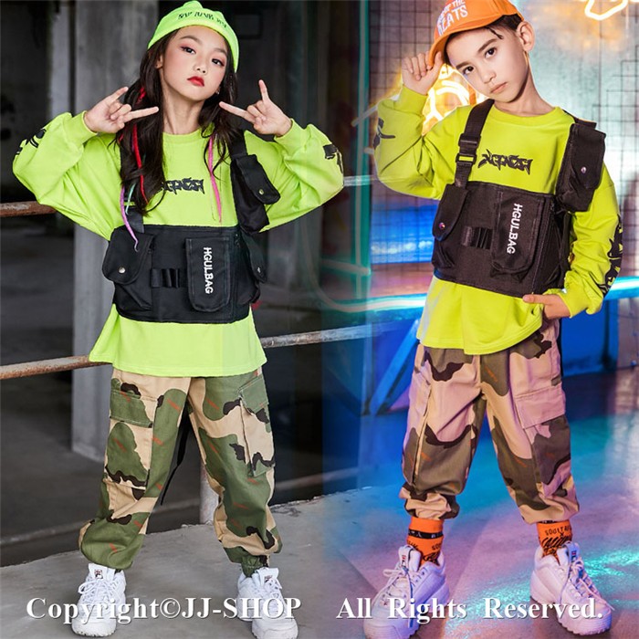 蛍光色 長袖 Ｔシャツ サルエルパンツ ヒップホップダンス衣装 トップス HIPHOP 男の子 キッズ ダンス衣装 ヒップホップ セットアップ 女の子  ジャズ :L2-dance742:JJ-SHOP 通販 