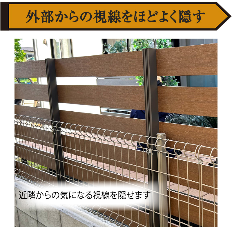 2枚セット メッシュフェンス に 後付け フェンス 800 (チーク/シルバーグレー) 人工木 着脱式 T-8 目隠し 防犯 メーカー直営 関連画像4