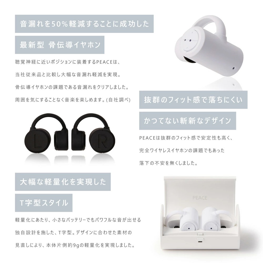 BOCO 骨伝導 イヤホン earsopen PEACE TW-1（黒） 音楽用 Bluetooth