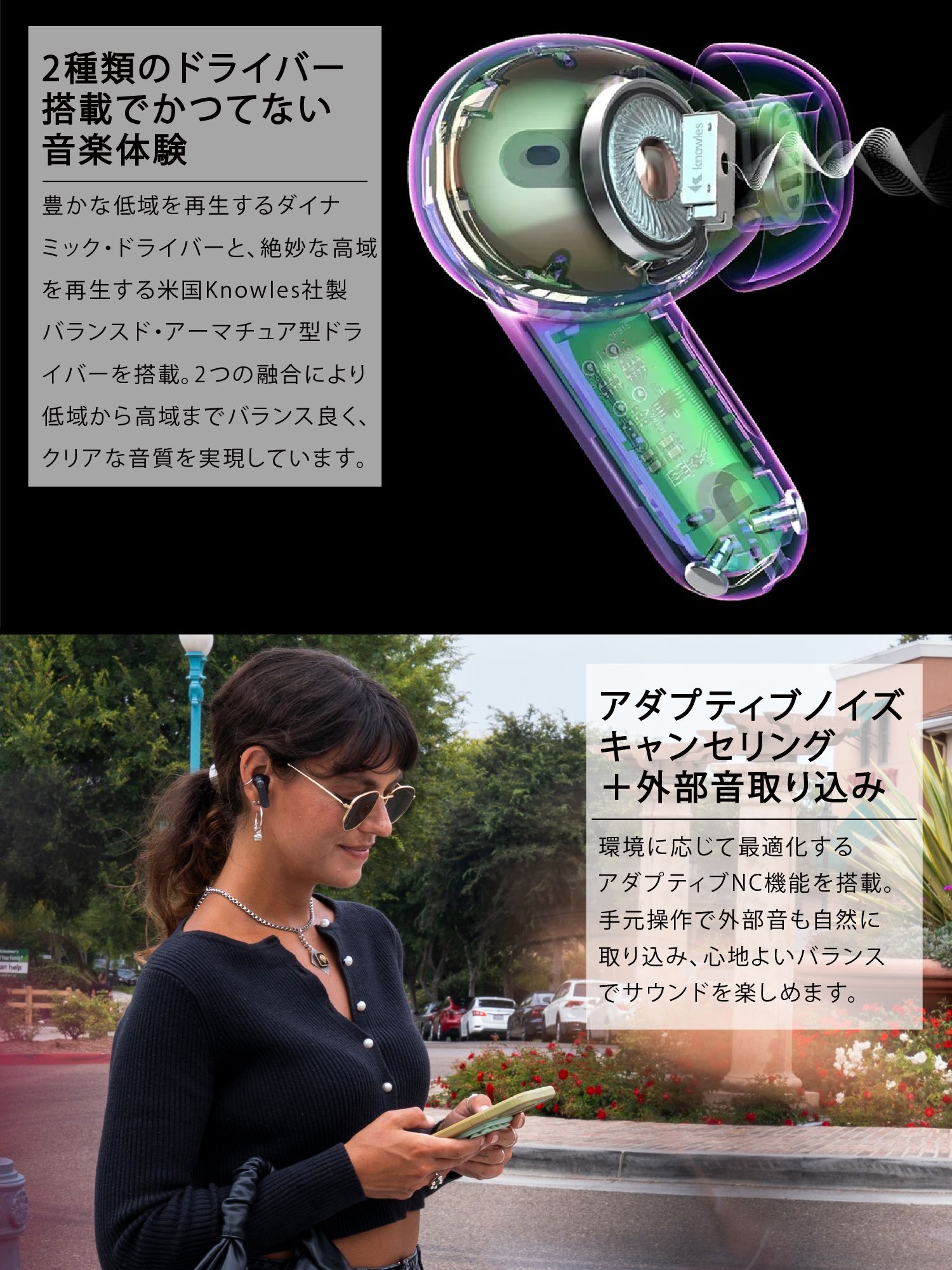 JLAB EPIC PODS ANC ワイヤレスイヤフォン JLab Epic Pods ANC True Wireless Earbuds, Hi-Res LDAC, 60+ Hour