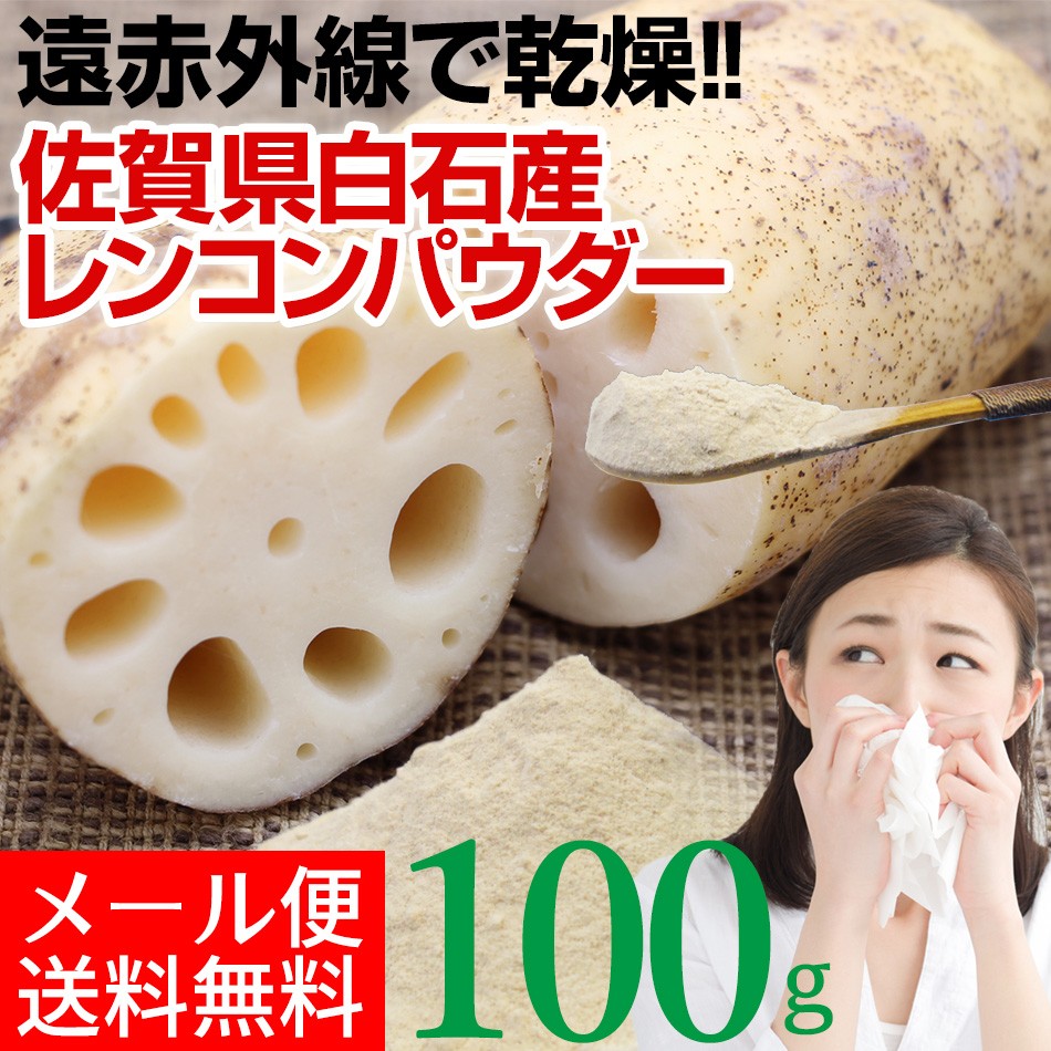 ソレダメ で話題のレンコン 100g メール便 無添加 無着色 送料無料 遠赤外線乾燥れんこん粉末 【新品本物】 メール便