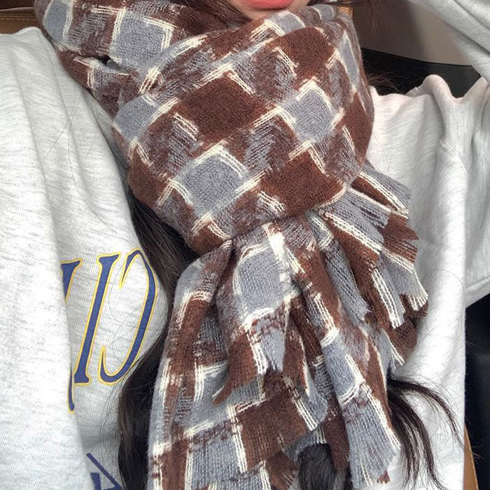 千鳥格柄 ストール 大判ストール フリンジ マフラー ショール 厚手