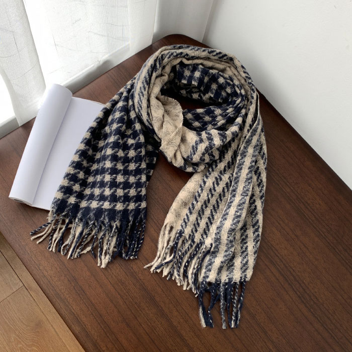 千鳥格柄 ストール 大判ストール フリンジ マフラー ショール 厚手