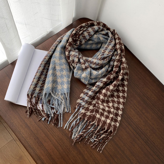 千鳥格柄 ストール 大判ストール フリンジ マフラー ショール 厚手