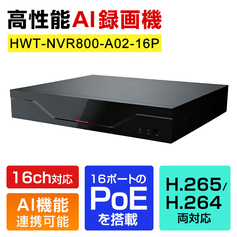 HOLOWITS 防犯カメラ用録画機 16ch NVR 4K対応 PoE給電内蔵 HDD8TB×2