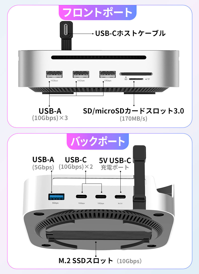 JNH 10-in-1 USB-Cドッキングステーション M.2 NVMe SSDスロット搭載