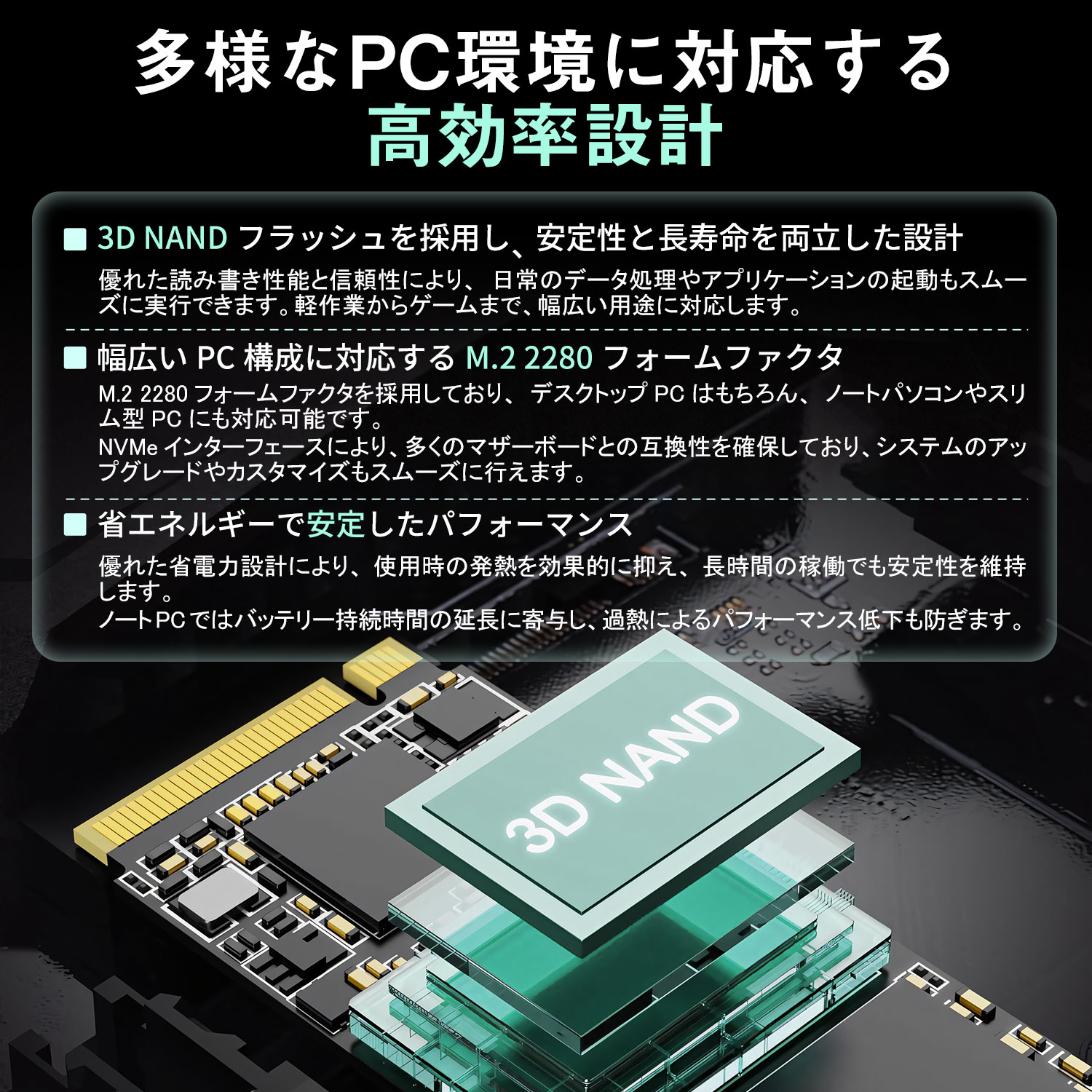 Hanye 内蔵型 SSD 1TB PCIe Gen3x4 M.2 NVMe 2280 3500MB/s 3D NAND