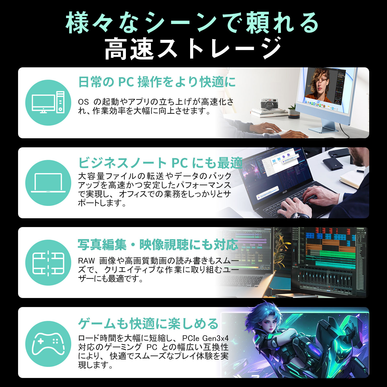 Hanye 内蔵型 SSD 1TB PCIe Gen3x4 M.2 NVMe 2280 3500MB/s 3D NAND