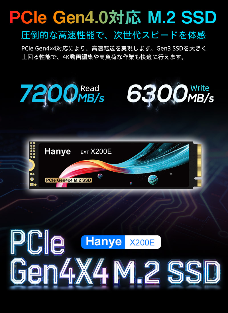 【ほぼ新品】1TB NVMe PCIe Gen4 x4 動作4時間 100% Hanye Hanye SSD 1TB PCIe Gen4x4 M.2 NVMe 2.0 2280 PS5 Pro/PS5 Slim