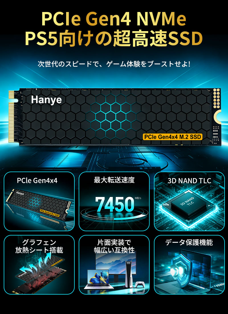 Hanye Hanye SSD 2TB 3D NAND TLC PCIe Gen4x4 M.2 NVMe 2280