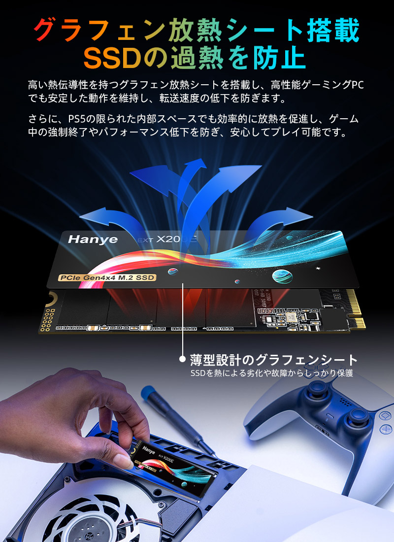 Hanye セール SSD 2TB PCIe Gen4x4 M.2 NVMe 2.0 2280 R:7200MB/s W