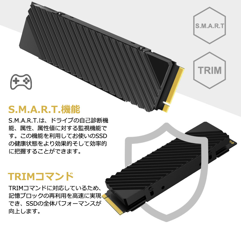 JNH SSD 1TB 3D NAND TLC PCIe Gen4x4 M.2 NVMe 2280 ヒートシンク搭載