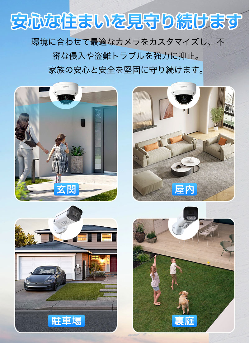 防犯カメラ・録画機セット 最大16台接続 AI人体検知 400万/500万画素 4種類選択 暗視 電動ズーム/フルカラー暗視/50m赤外線 家庭/店舗/工場/駐車場に最適 宅配便_1