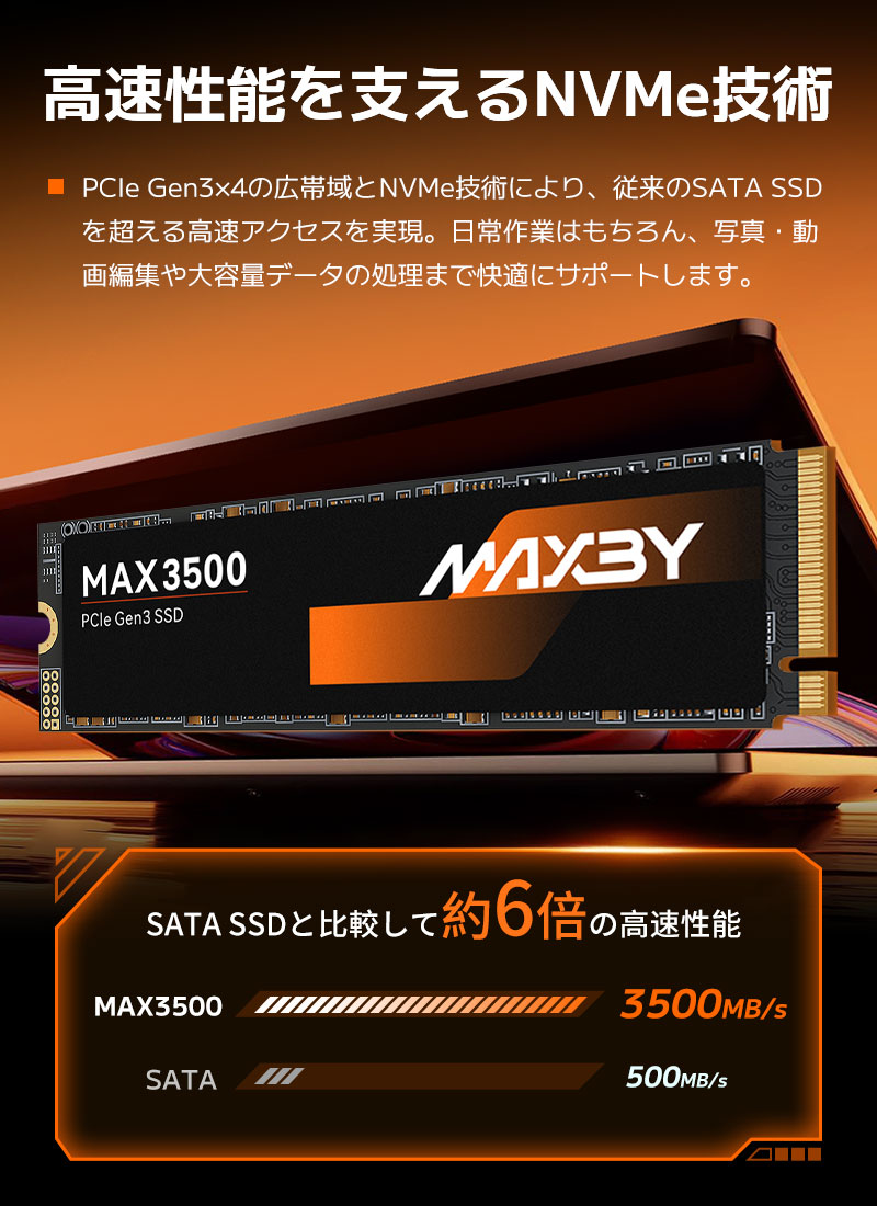 MAXBY SSD 512GB 3D TLC NAND PCIe Gen 3x4 R:3500MB/s W:3000MB/s M.2
