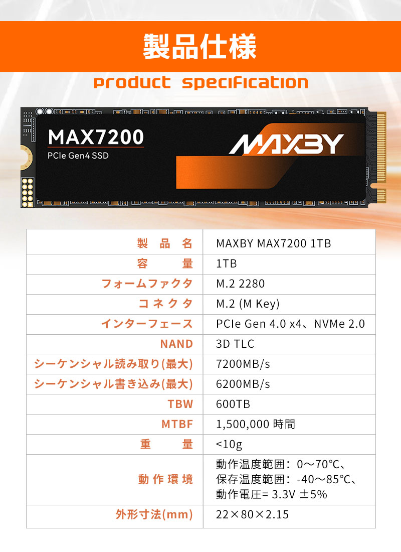 特価セール MAXBY SSD 1TB 3D TLC NAND NVMe 2.0 PCIe Gen 4x4 R
