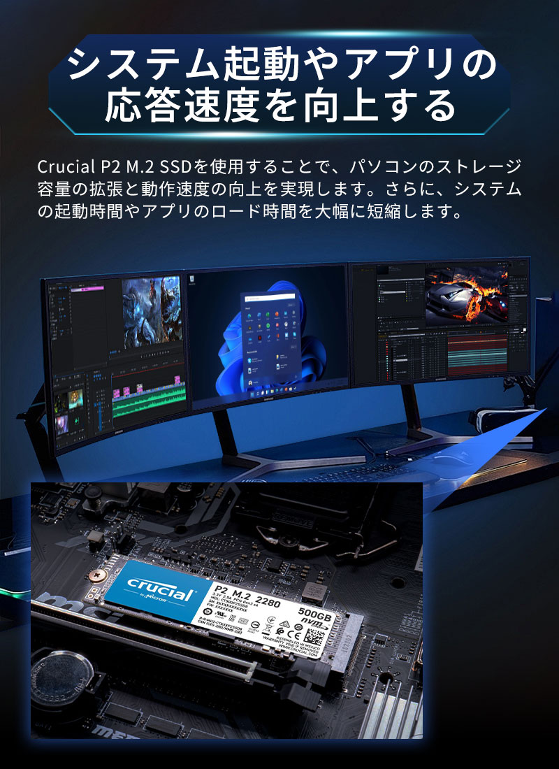 crucial（クルーシャル） 500GB NVMe PCIe M.2 SSD P2シリーズ