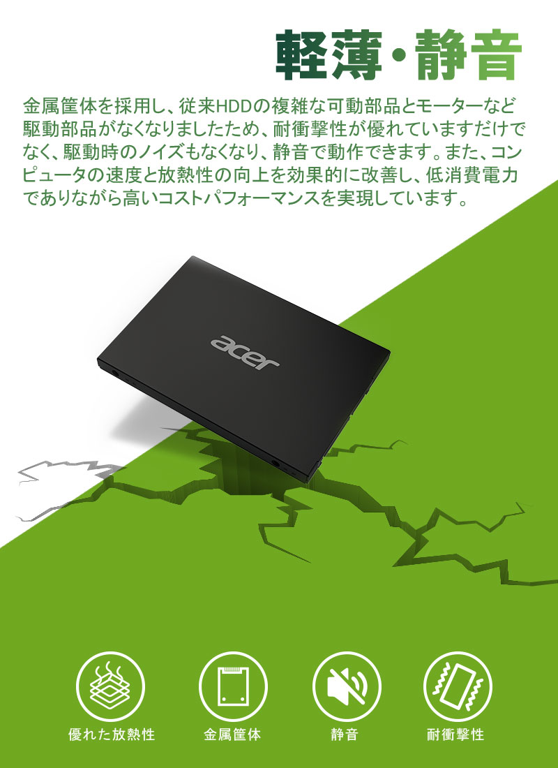 Acer 内蔵型 SSD 512GB 3D NAND 高耐久TLC SATAIII 6Gb/s 2.5インチ