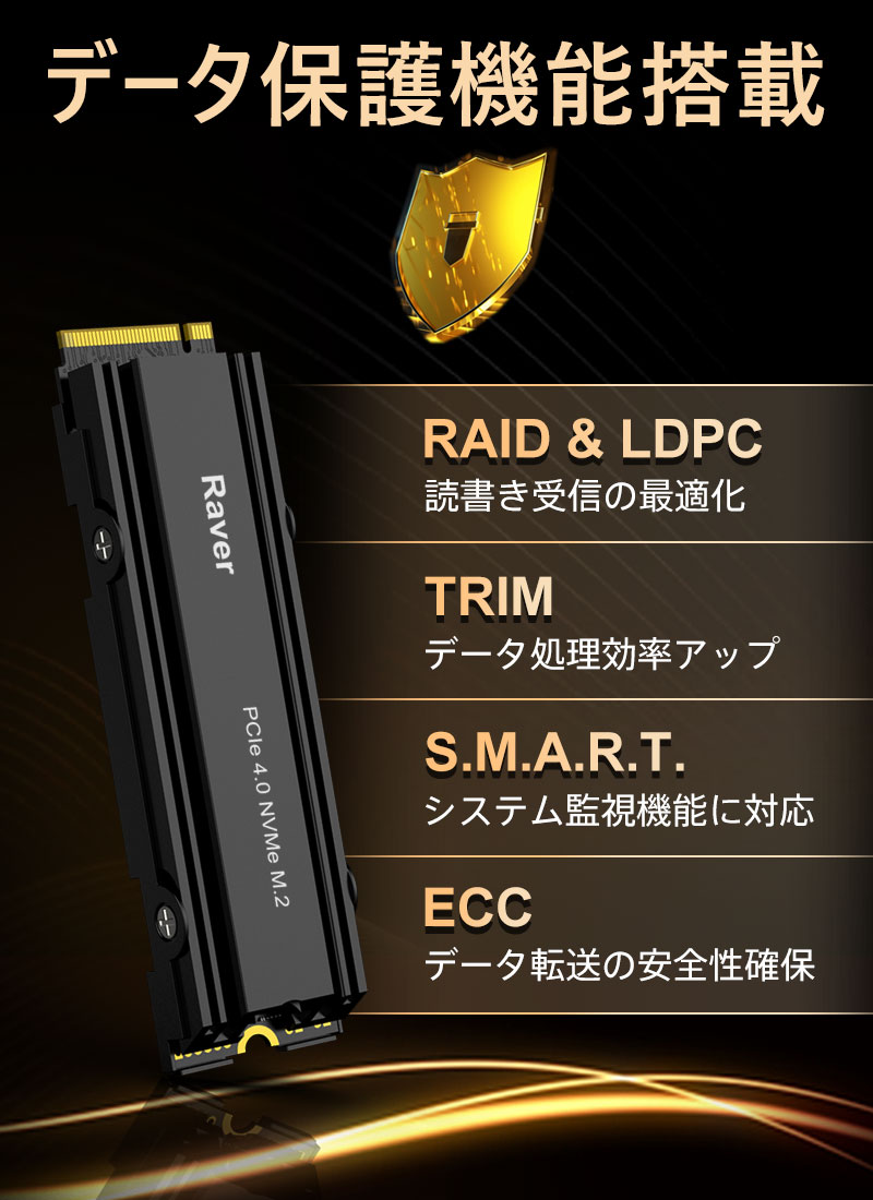 Raver Raver NVMe SSD 4TB 3D NAND TLC ヒートシンク搭載 PCIe Gen 4x4